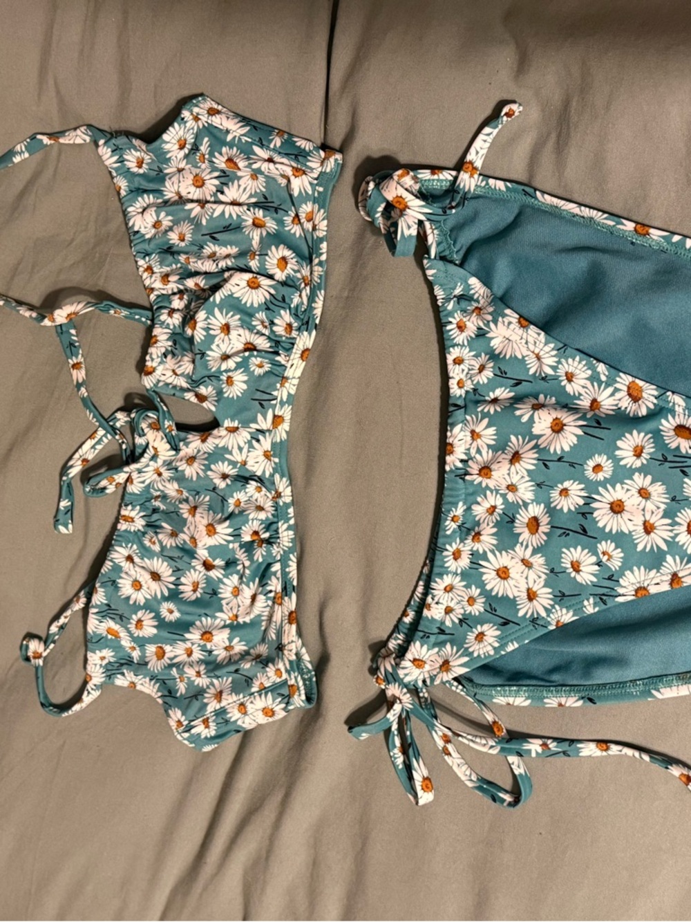 Xhilaration Teal Daisy Print Tie-Side Bikini Set